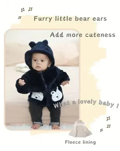 Unisex Yoqimli Polar Junli Sherpa To'liq Fermuarli Kurtka Palto Qishki Issiq Kapüşon 0-4t uchun - 4