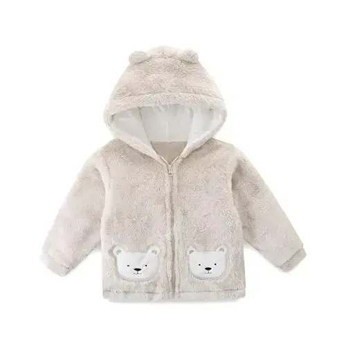 Unisex Yoqimli Polar Junli Sherpa To'liq Fermuarli Kurtka Palto Qishki Issiq Kapüşon 0-4t uchun - 6