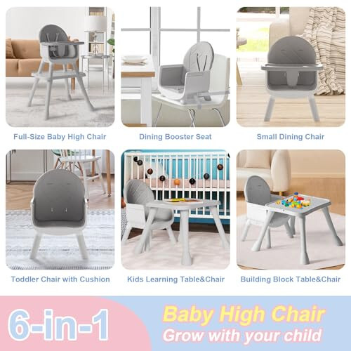 UNISWAN 6 in 1 Baby High Chair, Convertible Highchair for Babies and Toddlers (Grey) - 32