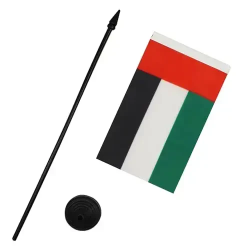 United Arab Emirates Table Flag 4'' x 6'' - Emirati Desk Flag 15 x 10 cm. - Black plastic stick and base - AZ FLAG - 3