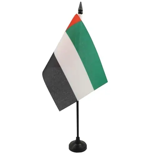 United Arab Emirates Table Flag 4'' x 6'' - Emirati Desk Flag 15 x 10 cm. - Black plastic stick and base - AZ FLAG - 2