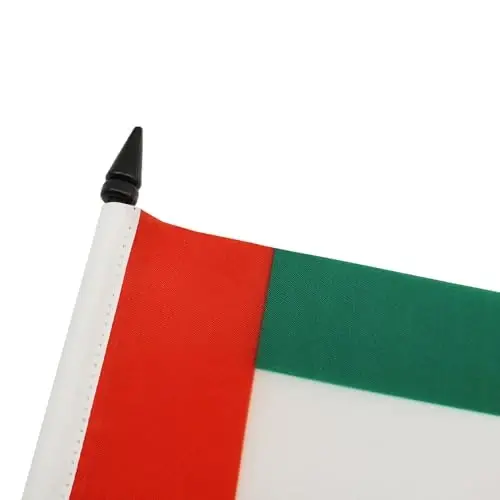 United Arab Emirates Table Flag 5'' x 8'' - Emirati Desk Flag 21 x 14 cm. - Black plastic stick and base - AZ FLAG - 4