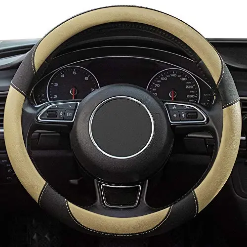 Universal Avtomobil Rul G'ilofi Nafas Oluvchi Sirpanishga Qarshi, 15 dyuymli Mikrofiber Teri Avtomobil Rul G'ilofi Avtomobil Yuk mashinasi SUV Klassik Bej uchun - 2