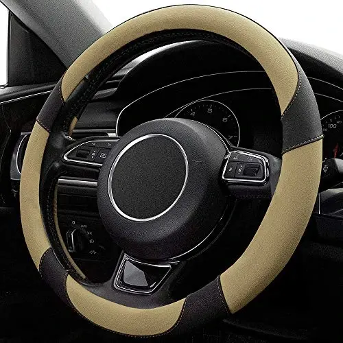 Universal Avtomobil Rul G'ilofi Nafas Oluvchi Sirpanishga Qarshi, 15 dyuymli Mikrofiber Teri Avtomobil Rul G'ilofi Avtomobil Yuk mashinasi SUV Klassik Bej uchun - 3