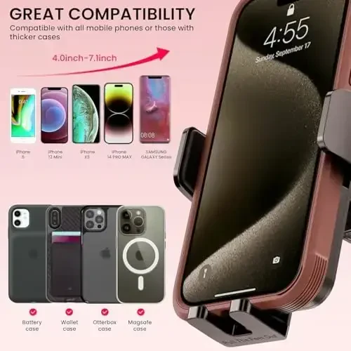 Universal Car Phone Mount Holder [3-in-1 Suction Cup] for Dashboard Windshield Air Vent, Military-Grade Adhesive Phone Car Mount, One Hand Release for iPhone Samsung Android Smartphones - 5