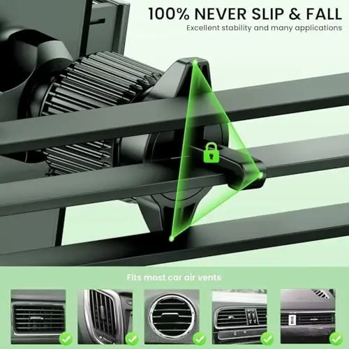 Universal Car Phone Mount Holder - [Harbiy darajadagi so'rg'ich va xavfsiz qisqich] 3-in-1 Oyna, Asboblar paneli, Havo chiqarish teshigi Avtomobil telefon ushlagichi barcha iPhone va smartfonlar bilan mos keladi - 4