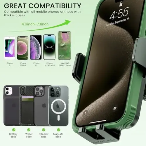 Universal Car Phone Mount Holder - [Harbiy darajadagi so'rg'ich va xavfsiz qisqich] 3-in-1 Oyna, Asboblar paneli, Havo chiqarish teshigi Avtomobil telefon ushlagichi barcha iPhone va smartfonlar bilan mos keladi - 5