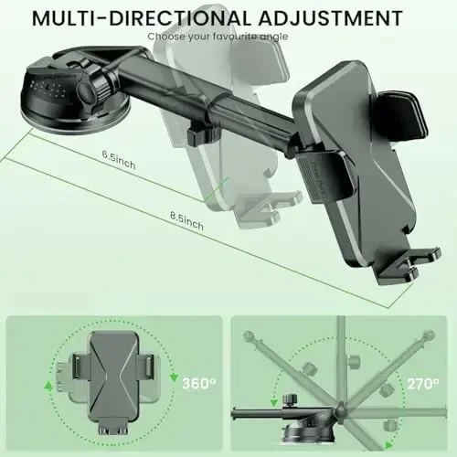 Universal Car Phone Mount Holder - [Military-Grade Suction Cup & Secure Clip] 3-in-1 Windshield, Dashboard, Air Vent Car Phone Mount Compatible with All iPhone & Smartphones - 3
