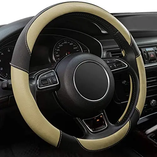 Universal Car Steering Wheel Cover Breathable Anti-Slip, 15 inch Microfiber Leather Auto Steering Wheel Cover for Car Truck SUV Classic Beige - 1