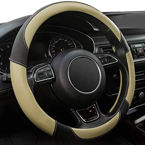 Universal Car Steering Wheel Cover Breathable Anti-Slip, 15 inch Microfiber Leather Auto Steering Wheel Cover for Car Truck SUV Classic Beige - XIZOPUCY