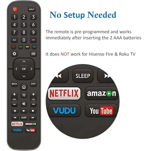Universal for All Hisense-TV-Remote Compatible with All Hisense 4K LED HD UHD Smart TVs - No Setup Needed - 4
