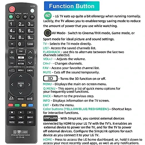Universal Remote Control for Almost All LG TVs, for LG TV Remote | for LG LCD LED HD 3D Smart TVs, Learning Function - 4
