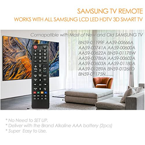 Universal Remote Control for Samsung TV Replacement for All LCD LED HDTV 3D Smart Samsung TVs Remote BN59-01199F AA59-00666A AA59-00741A BN59-01175N BN59-013101A with GP Alkaline 2 pcs Batteries - 2