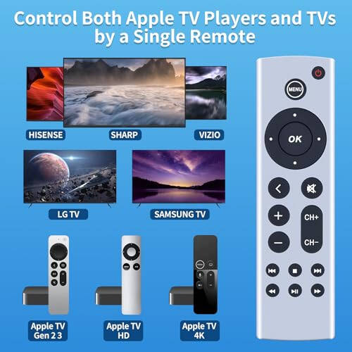 Universal Replacement Remote Control Compatible for Apple TV 4K/ Gen 1 2 3 4/ HD A2843 A2737 A2169 A1842 A1625 A1427 A1469 A1378 A1218 A1294 (No Voice Function) - 3