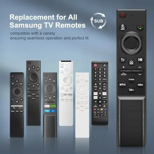 Universal Replacement Remote for Samsung Smart TVs, No Programming Required | No setup needed—just insert 2 AAA batteries.Features NFLX, TV Plus, Dis+ & video hotkeys. Durable, drop-resistant, 35ft range - 3