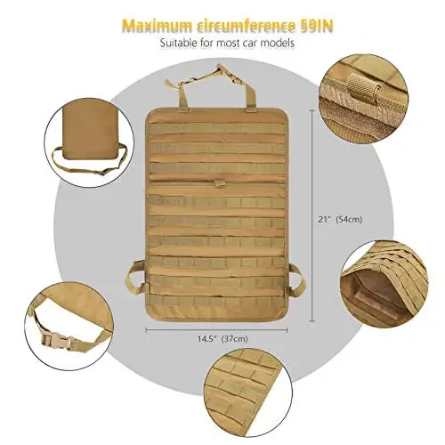 Universal Tactical Car Seat Back Organizer Bag Tactical Molle Vehicle Organizers Panel Vehicle Protector Organizers with 5 Detachable Pouches for Car Truck Ford Jeep (Khaki) - 3