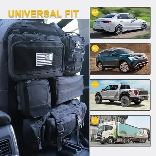 Universal Tactical Car Seat Back Organizer Bag Tactical Molle Vehicle Organizers Panel Vehicle Protector Organizers with 5 Detachable Pouches for Car Truck Ford Jeep (Upgraded C model Black) - 3