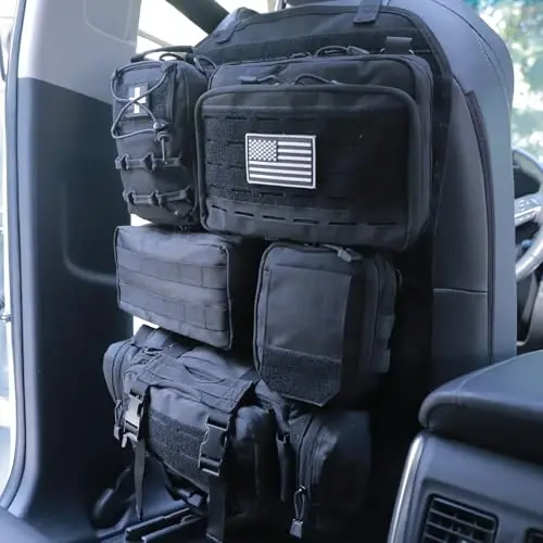 Universal Tactical Car Seat Back Organizer Bag Tactical Molle Vehicle Organizers Panel Vehicle Protector Organizers with 5 Detachable Pouches for Car Truck Ford Jeep (Upgraded C model Black) - 6