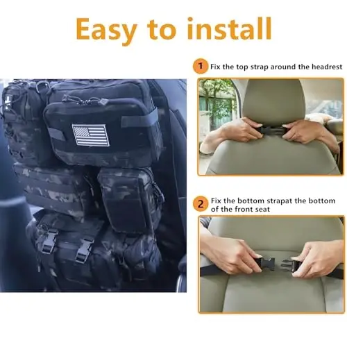 Universal Tactical Car Seat Back Organizer Bag Tactical Molle Vehicle Organizers Panel Vehicle Protector Organizers with 5 Detachable Pouches for Car Truck Ford Jeep (Upgraded C model Black camo) - BXBXHD (1)