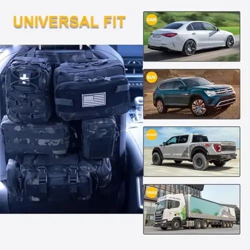 Universal Tactical Car Seat Back Organizer Bag Tactical Molle Vehicle Organizers Panel Vehicle Protector Organizers with 5 Detachable Pouches for Car Truck Ford Jeep (Upgraded C model Black camo) - 3