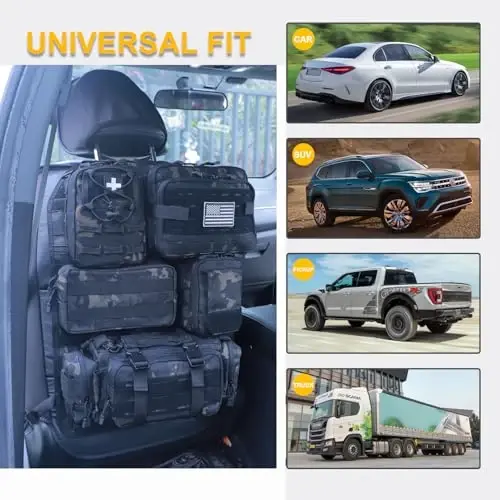 Universal Tactical Car Seat Back Organizer Bag Tactical Molle Vehicle Organizers Panel Vehicle Protector Organizers with 5 Detachable Pouches for Car Truck Ford Jeep (Upgraded C model Black camo) - BXBXHD (1)
