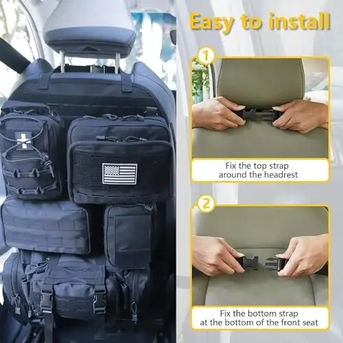 Universal Tactical Car Seat Back Organizer Bag Tactical Molle Vehicle Organizers Panel Vehicle Protector Organizers with 5 Detachable Pouches for Car Truck Ford Jeep (Upgraded C model Black) - 4