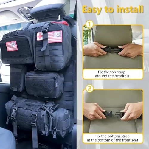 Universal Tactical Car Seat Back Organizer Bag Tactical Molle Vehicle Organizers Panel Vehicle Protector Organizers with 5 Detachable Pouches for Car Truck Ford Jeep (Upgraded D model Black) - 3