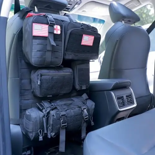 Universal Tactical Car Seat Back Organizer Bag Tactical Molle Vehicle Organizers Panel Vehicle Protector Organizers with 5 Detachable Pouches for Car Truck Ford Jeep (Upgraded D model Black) - 5