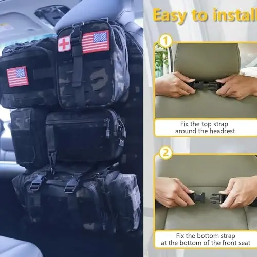 Universal Tactical Car Seat Back Organizer Bag Tactical Molle Vehicle Organizers Panel Vehicle Protector Organizers with 5 Detachable Pouches for Car Truck Ford Jeep (Upgraded D model Black camo) - 3