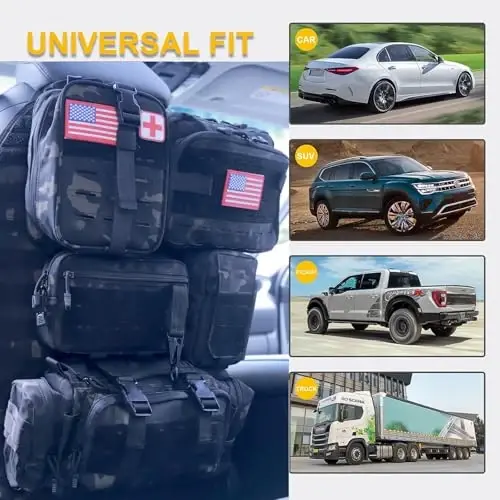 Universal Tactical Car Seat Back Organizer Bag Tactical Molle Vehicle Organizers Panel Vehicle Protector Organizers with 5 Detachable Pouches for Car Truck Ford Jeep (Upgraded D model Black camo) - 2