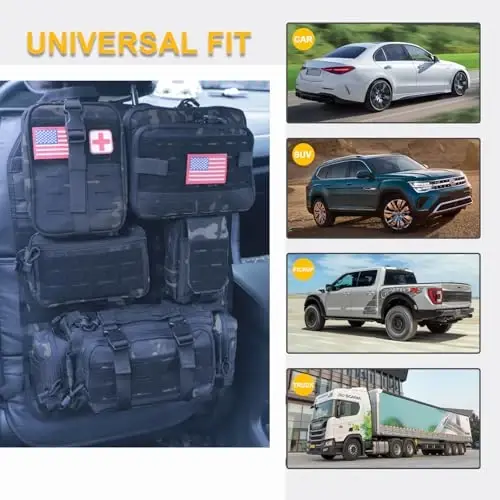 Universal Tactical Car Seat Back Organizer Bag Tactical Molle Vehicle Organizers Panel Vehicle Protector Organizers with 5 Detachable Pouches for Car Truck Ford Jeep (Upgraded D model Black camo) - BXBXHD (1)