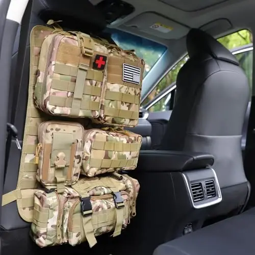 Universal Tactical Car Seat Back Organizer Bag Tactical Molle Vehicle Organizers Panel Vehicle Protector Organizers with 5 Detachable Pouches for Car Truck Ford Jeep Vehicle (CP camo) - 1