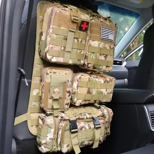 Universal Tactical Car Seat Back Organizer Bag Tactical Molle Vehicle Organizers Panel Vehicle Protector Organizers with 5 Detachable Pouches for Car Truck Ford Jeep Vehicle (CP camo) - 2