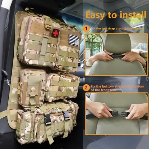 Universal Tactical Car Seat Back Organizer Bag Tactical Molle Vehicle Organizers Panel Vehicle Protector Organizers with 5 Detachable Pouches for Car Truck Ford Jeep Vehicle (CP camo) - 4
