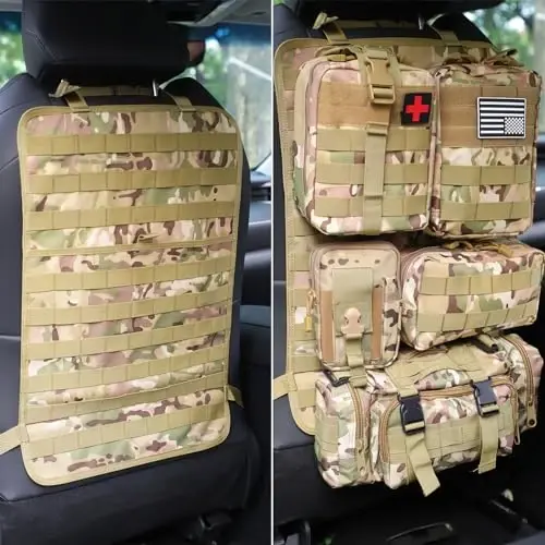 Universal Tactical Car Seat Back Organizer Bag Tactical Molle Vehicle Organizers Panel Vehicle Protector Organizers with 5 Detachable Pouches for Car Truck Ford Jeep Vehicle (CP camo) - 6