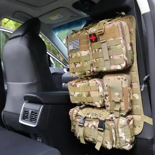 Universal Tactical Car Seat Back Organizer Bag Tactical Molle Vehicle Organizers Panel Vehicle Protector Organizers with 5 Detachable Pouches for Car Truck Ford Jeep Vehicle (CP camo) - 7