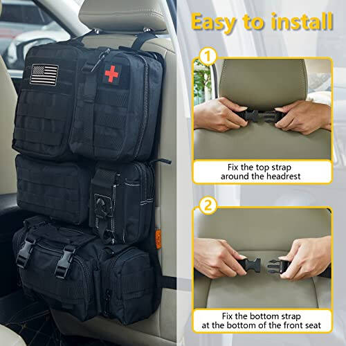 Universal Tactical Car Seat Back Organizer Bag Tactical Molle Vehicle Organizers Panel Vehicle Protector Organizers with 5 Detachable Pouches for Car Truck Ford Jeep (Black) - 4