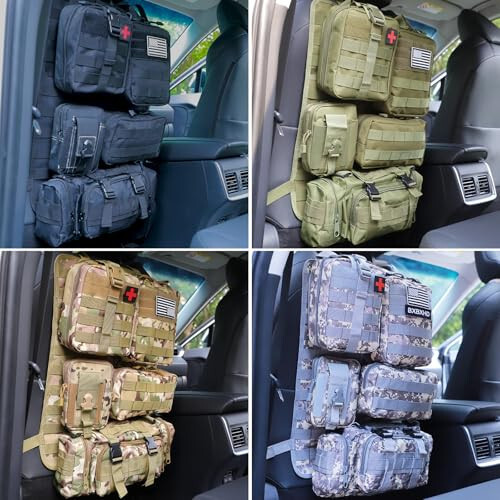 Universal Tactical Car Seat Back Organizer Bag Tactical Molle Vehicle Organizers Panel Vehicle Protector Organizers with 5 Detachable Pouches for Car Truck Ford Jeep (Black) - 7
