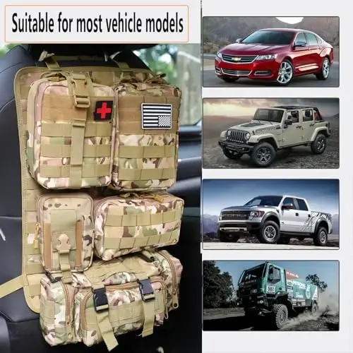 Universal Taktik Avtomobil O'rindiq Orqa Organayzer Sumkasi Taktik Molle Avtotransport Organayzerlari Panel Avtotransport Himoya Organayzerlari 5 Ta'minotli Cho'ntakli Avtomobil Yuk Mashinasi Ford Jeep Avtotransport Uchun (CP camo) - 3