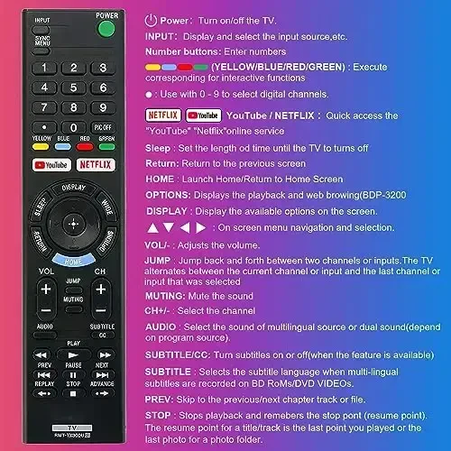 Универсальный пульт дистанционного управления для Sony-TV-Remote Replacement Remote для всех Sony Bravia Smart LED UHD LCD HD Google TVs RMT-TX300U RMT-TX100U с кнопками YouTube,Netflix - Настройка не требуется - 7