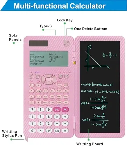Scientific Calculators for College Students, IPepul Pink Desktop Math Solar Calculator with Notepad,991EX Type-C Rechargeable 552 Functions, School Supplies for Middle High School and Students(Pink) - 4
