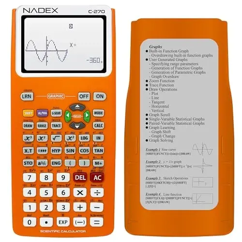 Scientific Calculator with Graph Functions for College and High School Students, Engineering, Advanced Mathematics, Calculus, Algebra, Geometery, Trigonometry, Statistics, Physics, Chemistry, Orange - NADEX
