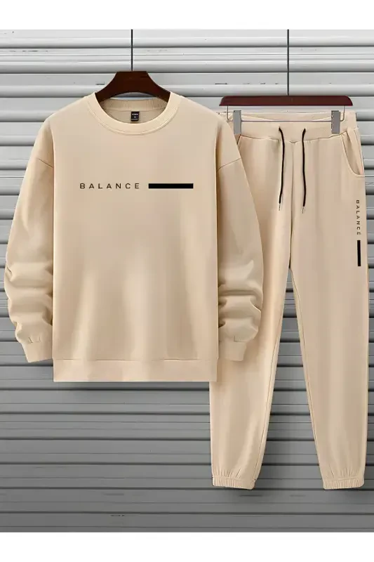 Unixsex Tracksuit BALANCE Printed Fleece-Beige - 1