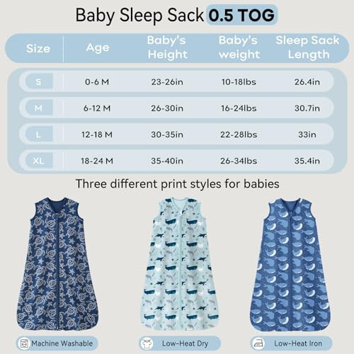 Unnivoll Baby Sleep Sack 6-12 Months 3 Pack 100% Cotton Lightweight 0.5 TOG Wearable Blanket Baby Sleep Bag with 2-Way Zipper for Newborn Infant Shark - 41