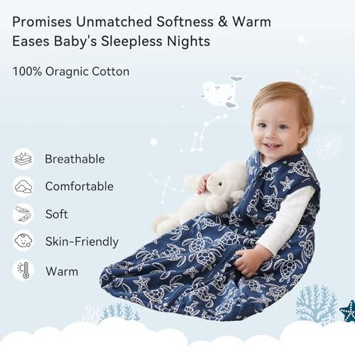 Unnivoll Baby Sleep Sack 6-12 Months 3 Pack 100% Cotton Lightweight 0.5 TOG Wearable Blanket Baby Sleep Bag with 2-Way Zipper for Newborn Infant Shark - 30