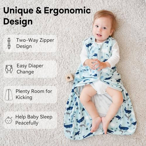 Unnivoll Baby Sleep Sack 6-12 Months 3 Pack 100% Cotton Lightweight 0.5 TOG Wearable Blanket Baby Sleep Bag with 2-Way Zipper for Newborn Infant Shark - 25