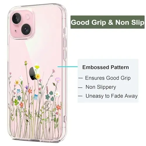 Unov Case Compatible with iPhone 15 Case Clear with Design Embossed Floral Pattern Soft TPU Bumper Slim Protective 6.1 Inch (Flower Bouquet) - 4