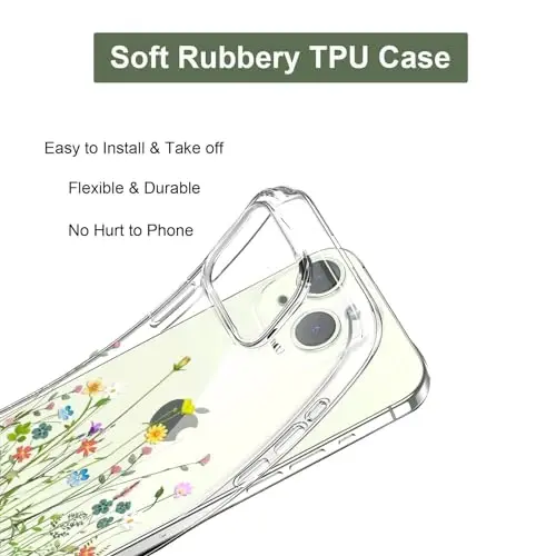 Unov Case Compatible with iPhone 15 Case Clear with Design Embossed Floral Pattern Soft TPU Bumper Slim Protective 6.1 Inch (Flower Bouquet) - 5