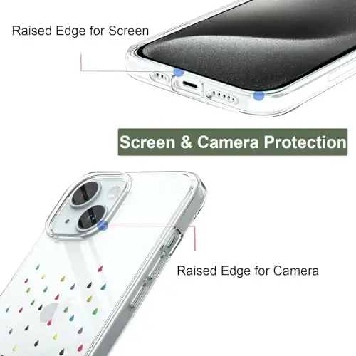 Unov Case Compatible with iPhone 15 Case Clear with Design Embossed Pattern Soft TPU Bumper Slim Protective 6.1 Inch (Rainbow Dinosaur) - UNOV (1)