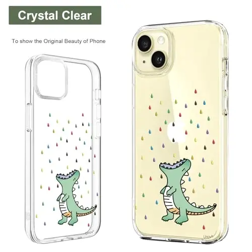 Unov Case Compatible with iPhone 15 Case Clear with Design Embossed Pattern Soft TPU Bumper Slim Protective 6.1 Inch (Rainbow Dinosaur) - 3